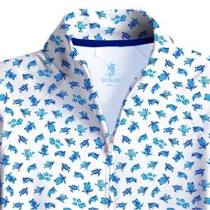 SCALES Turtle Print Women's Long Sleeve Quarter-Zip White Large Thumbholes